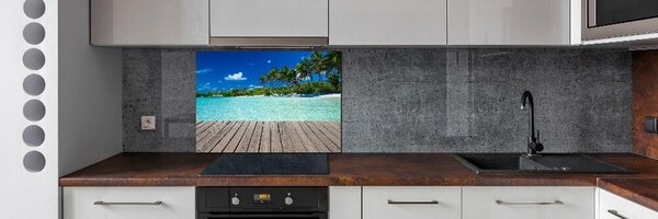 Panou sticlă bucătărie plaja tropicala