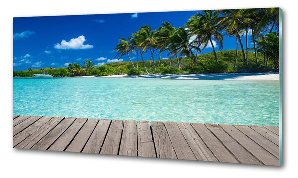 Panou sticlă bucătărie plaja tropicala