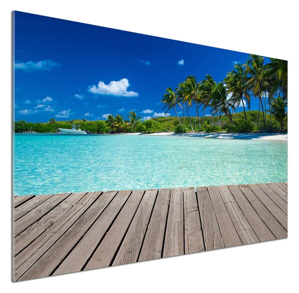 Panou sticlă bucătărie plaja tropicala