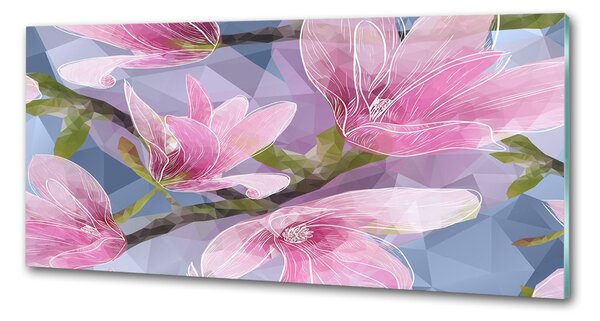 Panou sticlă decorativa bucătărie magnolie roz