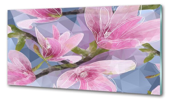 Panou sticlă decorativa bucătărie magnolie roz