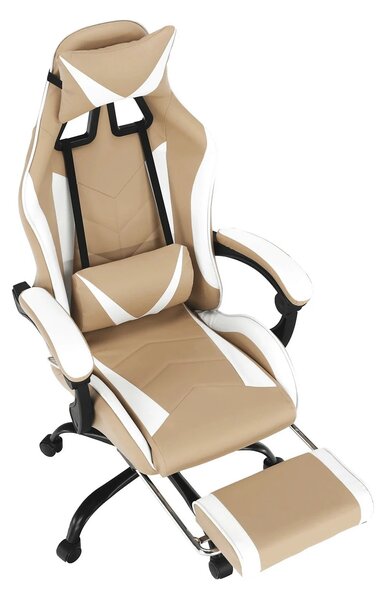 Scaun gaming OZGE 2 NEW, bej/alb, piele ecologica, 64x60x116/136 cm