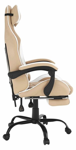 Scaun gaming OZGE 2 NEW, bej/alb, piele ecologica, 64x60x116/136 cm