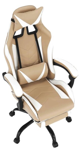Scaun gaming OZGE 2 NEW, bej/alb, piele ecologica, 64x60x116/136 cm