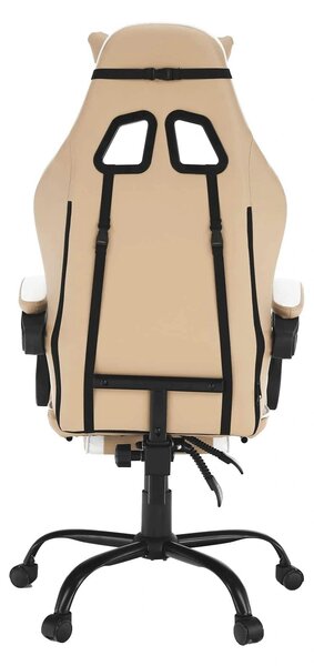 Scaun gaming OZGE 2 NEW, bej/alb, piele ecologica, 64x60x116/136 cm