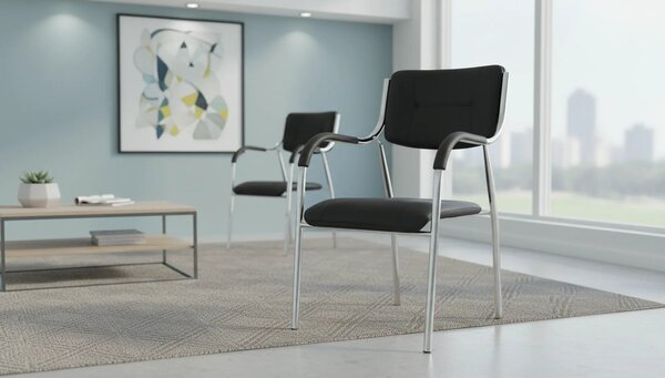 Scaun ILHAM, negru/crom, piele ecologica/metal, 52x55x85 cm