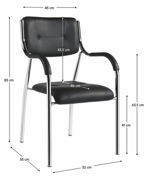 Scaun ILHAM, negru/crom, piele ecologica/metal, 52x55x85 cm