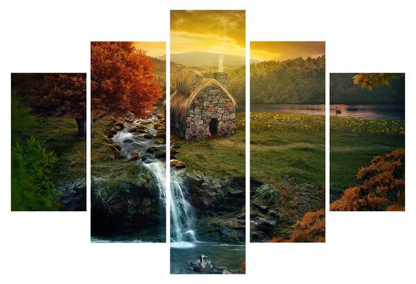 Tablou cu căbănuță în peisaj de poveste (150x105 cm)