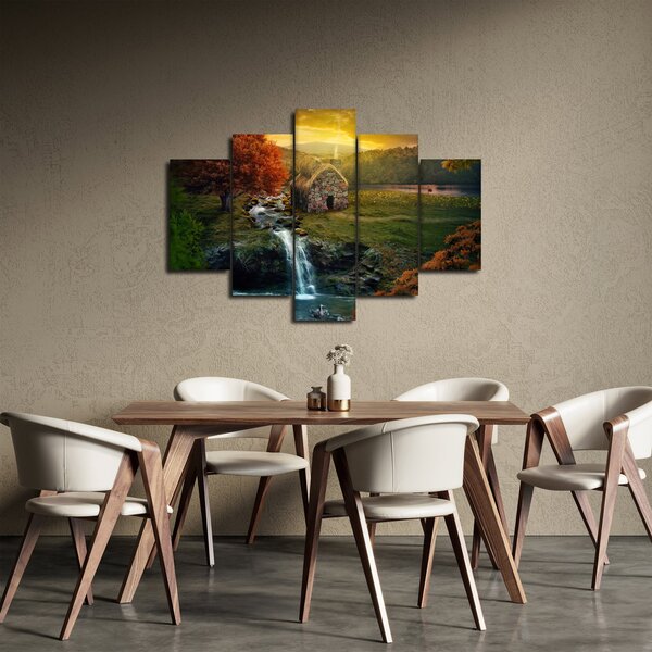 Tablou cu căbănuță în peisaj de poveste (150x105 cm)