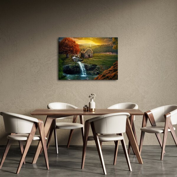 Tablou cu căbănuță în peisaj de poveste (70x50 cm)