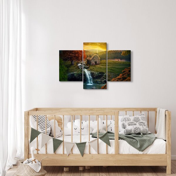 Tablou cu căbănuță în peisaj de poveste (90x60 cm)