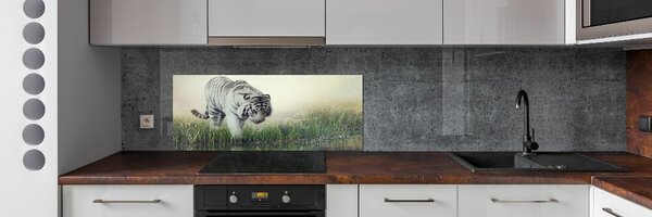 Panou sticlă decorativa bucătărie tigru alb