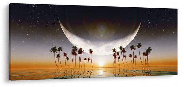 Tablou - Luna deasupra palmierilor (120x50 cm)