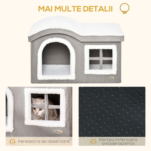 Casuta pentru Pisici de Interior PawHut, 63.5x37x40cm, Gri | Aosom RO