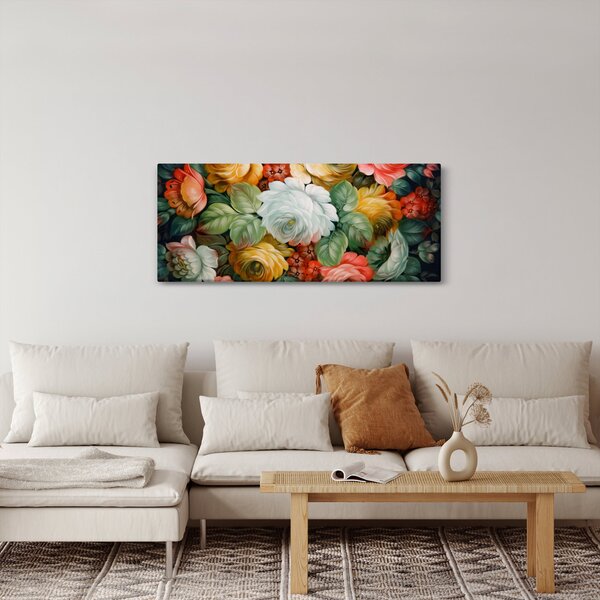 Tablou cu buchet pictat de flori (120x50 cm)