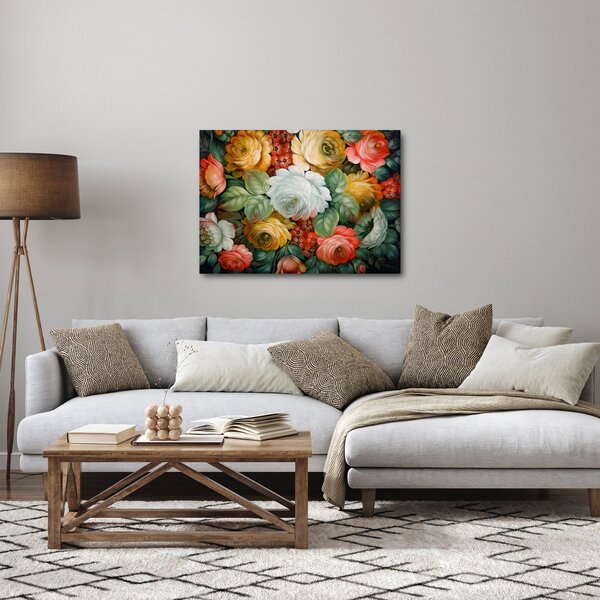 Tablou cu buchet pictat de flori (70x50 cm)