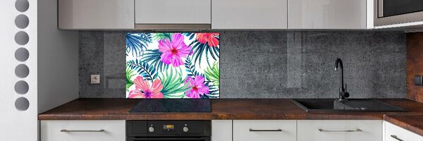 Panou sticlă decorativa bucătărie flori Hawaii