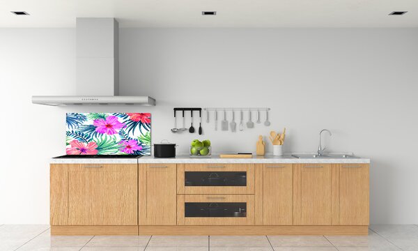 Panou sticlă decorativa bucătărie flori Hawaii