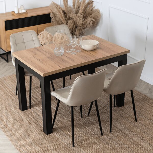 Masă sufragerie extensibilă Seguiremos (stejar craft auriu + negru) (pentru 4-6 persoane). 1119037