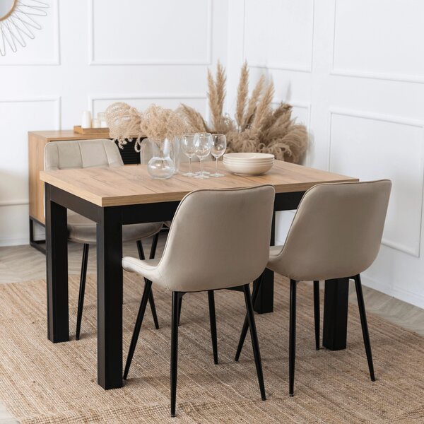 Masă sufragerie extensibilă Seguiremos (stejar craft auriu + negru) (pentru 4-6 persoane). 1119037