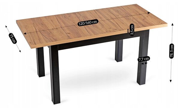 Masă sufragerie extensibilă Seguiremos (stejar craft auriu + negru) (pentru 4-6 persoane). 1119037