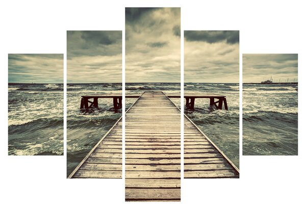 Tablou cu dig din lemn la mare (150x105 cm)