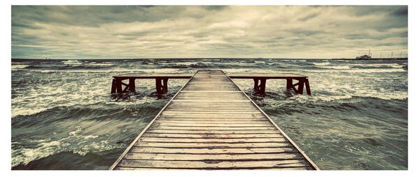 Tablou cu dig din lemn la mare (120x50 cm)