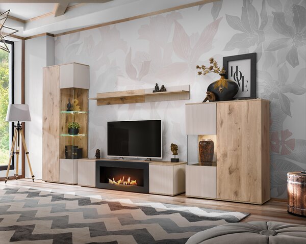 Mobilier living Catalis K (stejar Viking + cașmir) (cu iluminat) (cu bioșemineu). 1119985