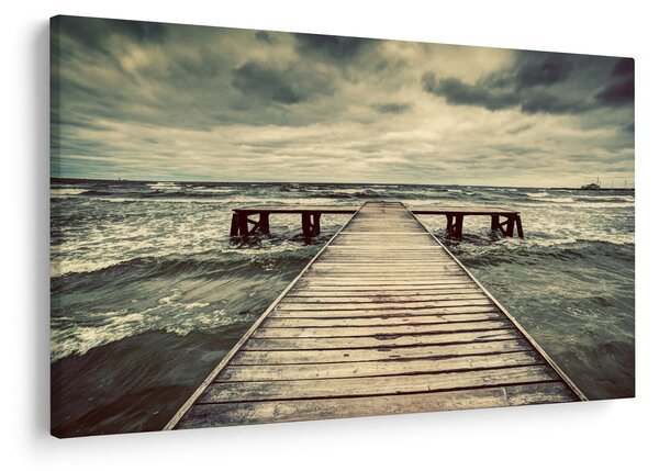 Tablou cu dig din lemn la mare (90x60 cm)