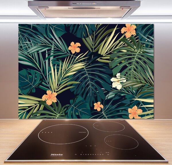 Panou sticlă decorativa bucătărie frunze tropicale