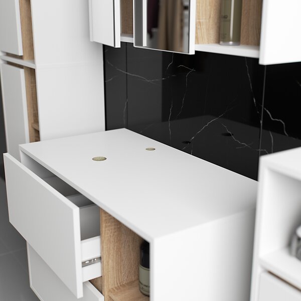 Set mobilier baie Vambos luxe (alb + stejar sonoma). Promo -18%. 1152127