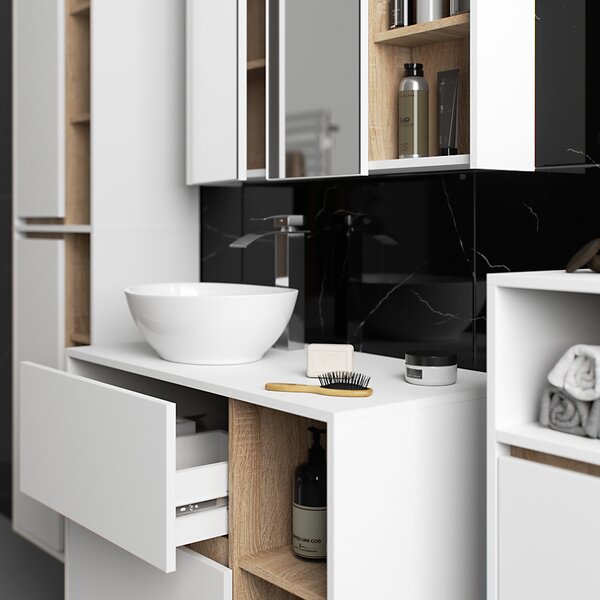 Set mobilier baie Vambos luxe (alb + stejar sonoma). Promo -18%. 1152127