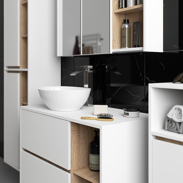 Set mobilier baie Vambos luxe (alb + stejar sonoma). Promo -18%. 1152127