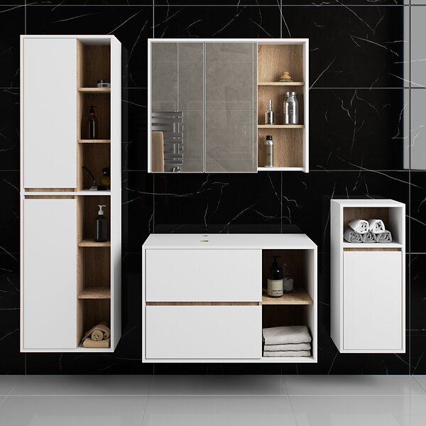 Set mobilier baie Vambos luxe (alb + stejar sonoma). Promo -18%. 1152127