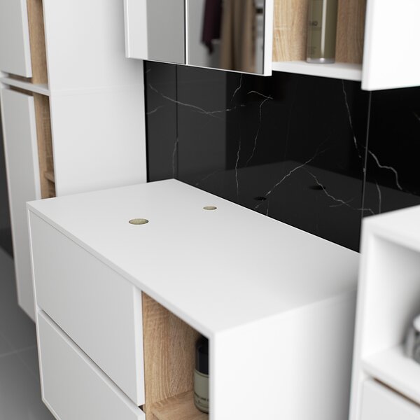 Set mobilier baie Vambos luxe (alb + stejar sonoma). Promo -18%. 1152127