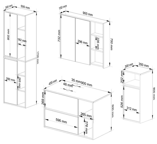Set mobilier baie Vambos luxe (alb + stejar sonoma). Promo -18%. 1152127