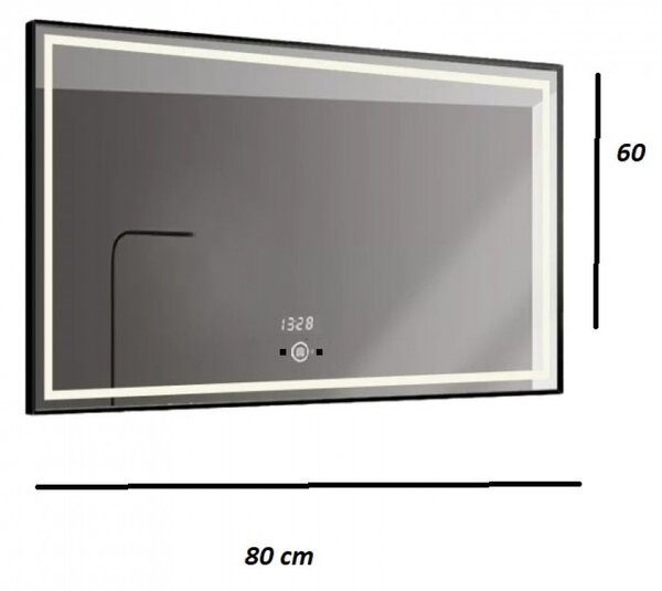 Oglinda Baie Led Cu Senzor De Miscare , 80x60cm, Rama Negru Mat, Led Touch , Elit's ESNJ30