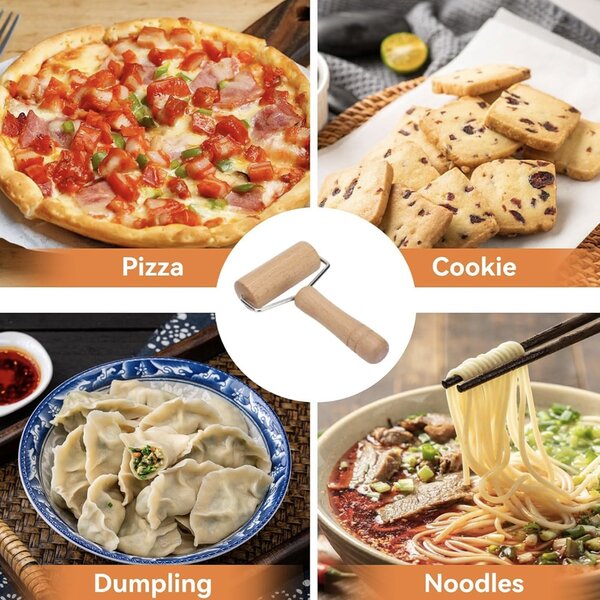 Sucitor practic Pufo Paste din lemn tip rola cu maner pentru intins aluat, pizza sau gogosi