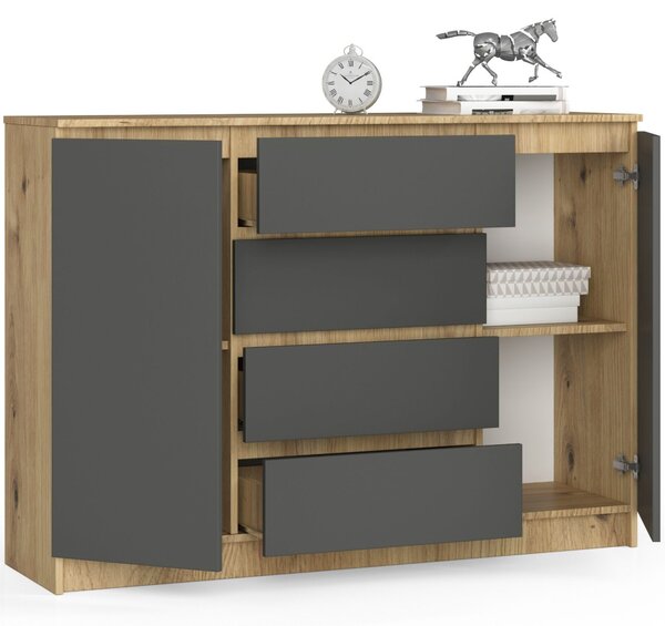 Comodă cu sertare Keanu IV (stejar artizanal + grafit). Promo -16%. 1152059