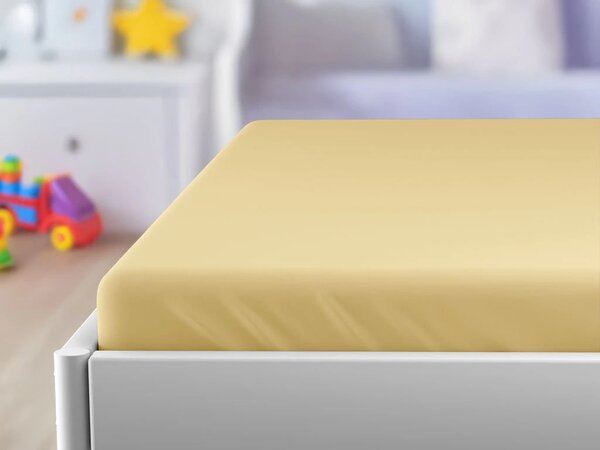 Cearsaf Jersey pentru patut copii cu elastic galben 60x120 cm
