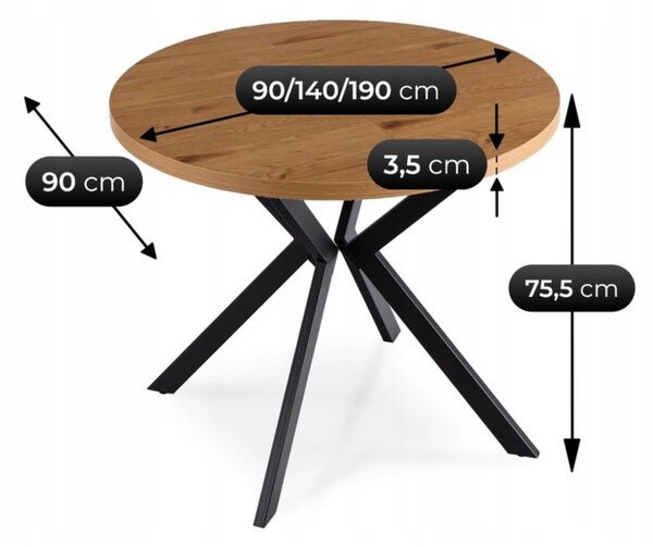 Masă sufragerie extensibilă Localizado (Stejar auriu + negru) (pentru 4-6 persoane). 1129014