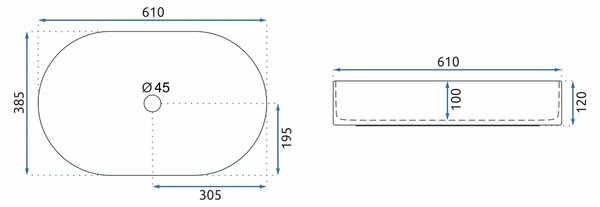 Rea Nadia, chiuveta blat 610x385x120 mm, negru mat, REA-U1062