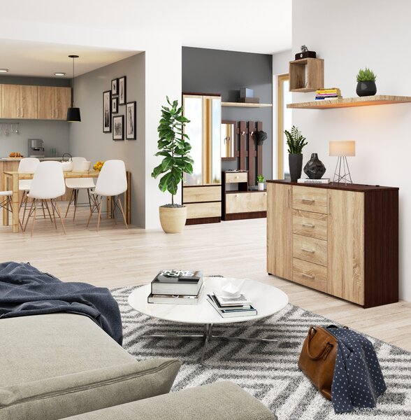 Comodă Kiran (wenge + Stejar sonoma). Promo -15%. 1152002
