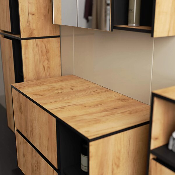 Dulap de baie Vambos W90UM 2SZ 2P (stejar artizanal + negru). Promo -19%. 1152125