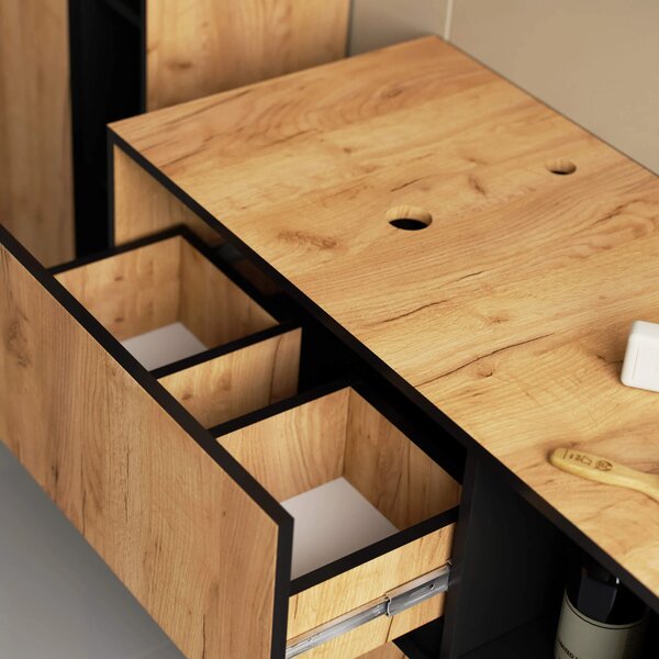 Dulap de baie Vambos W90UM 2SZ 2P (stejar artizanal + negru). Promo -19%. 1152125
