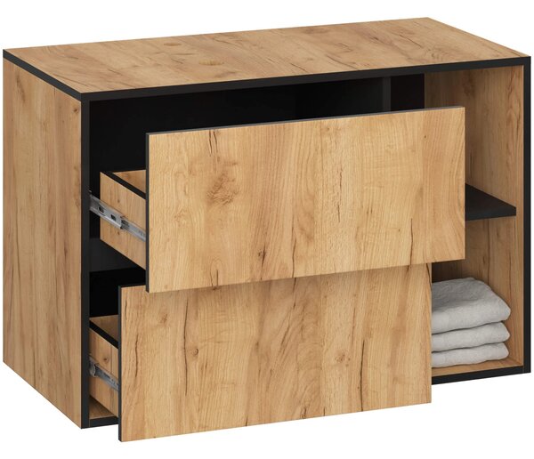 Dulap de baie Vambos W90UM 2SZ 2P (stejar artizanal + negru). Promo -19%. 1152125