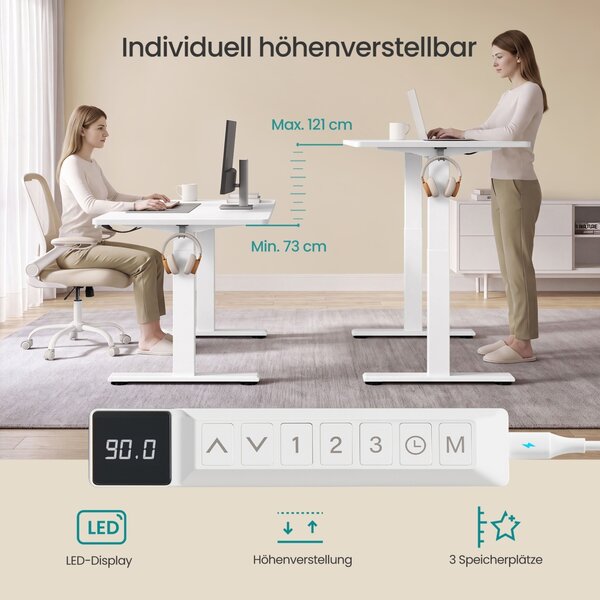 Birou reglabil pe inaltime Songmics, Balok, Alb, 140x80x121 cm