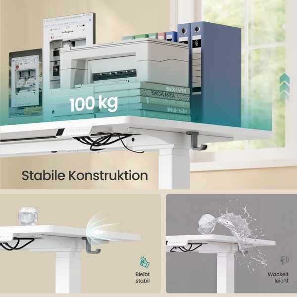 Birou reglabil pe inaltime Songmics, Balok, Alb, 140x80x121 cm