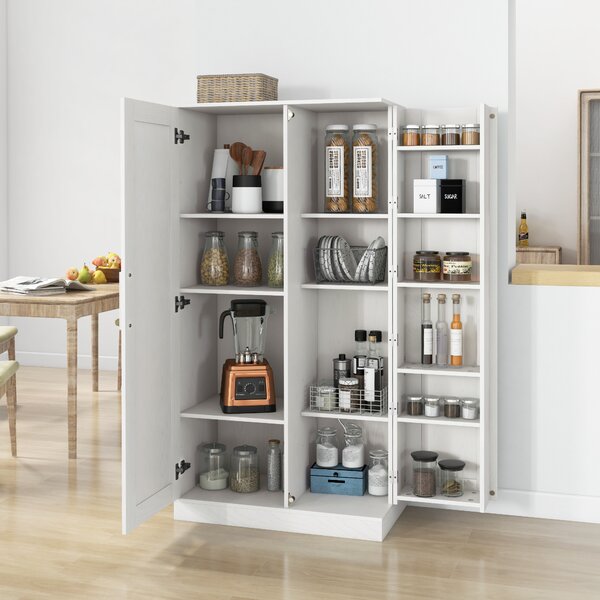 HOMCOM Dulap Cămară de Bucătărie Înalt, cu 2 Uși și Rafturi Reglabile, pentru Dining și Living, 80x43x160 cm, Alb cu Efect de Lemn | Aosom Romania