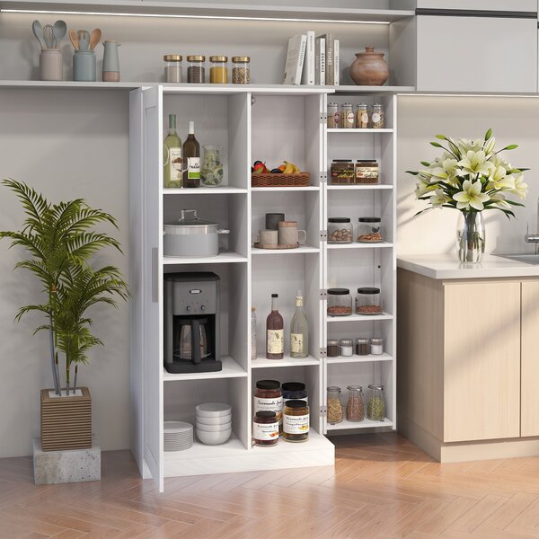 HOMCOM Dulap Cămară de Bucătărie Înalt, cu 2 Uși și Rafturi Reglabile, pentru Dining și Living, 80x43x160 cm, Alb cu Efect de Lemn | Aosom Romania